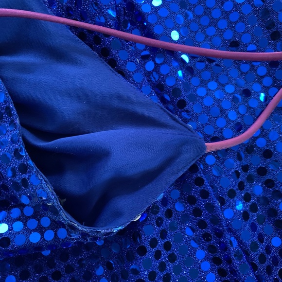 Long Cobalt Blue Sequin Dress Dramatic Slit - Picture 8 of 12